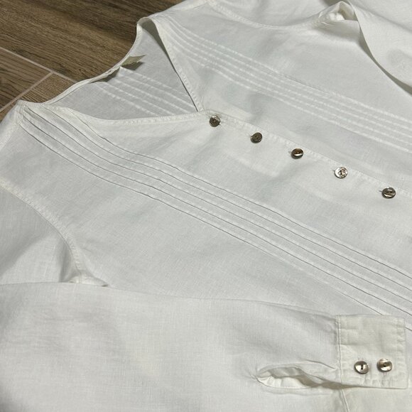 J. Jill 100% Linen Long Sleeves Button Up Pintuck Lace Tunic Medium Women's - Picture 4 of 10